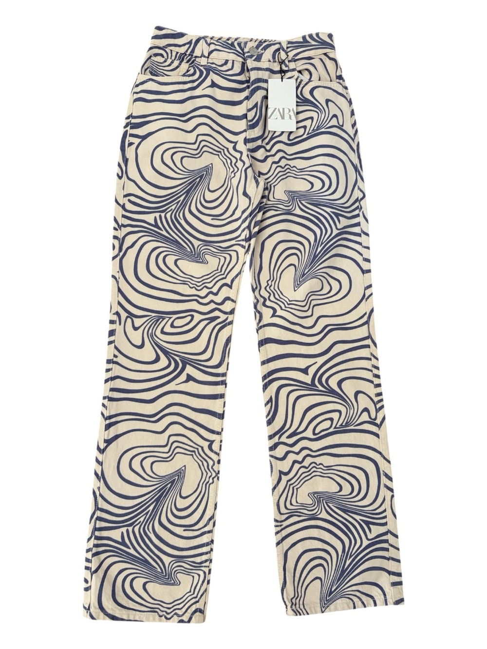 Zara Psychedelic Swirl Print High Rise Straight Leg Jeans NWT Size 6 - Picture 2 of 8